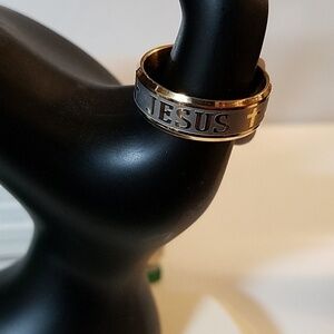 JESUS Ring Silver on Gold Tone Size 11